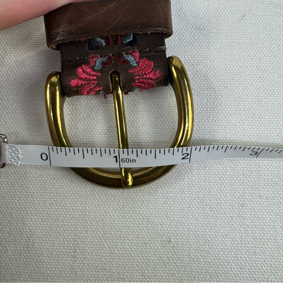 Lucky Brand Brown Leather Embroidered Belt Brass Studs XS - Picture 8 of 8